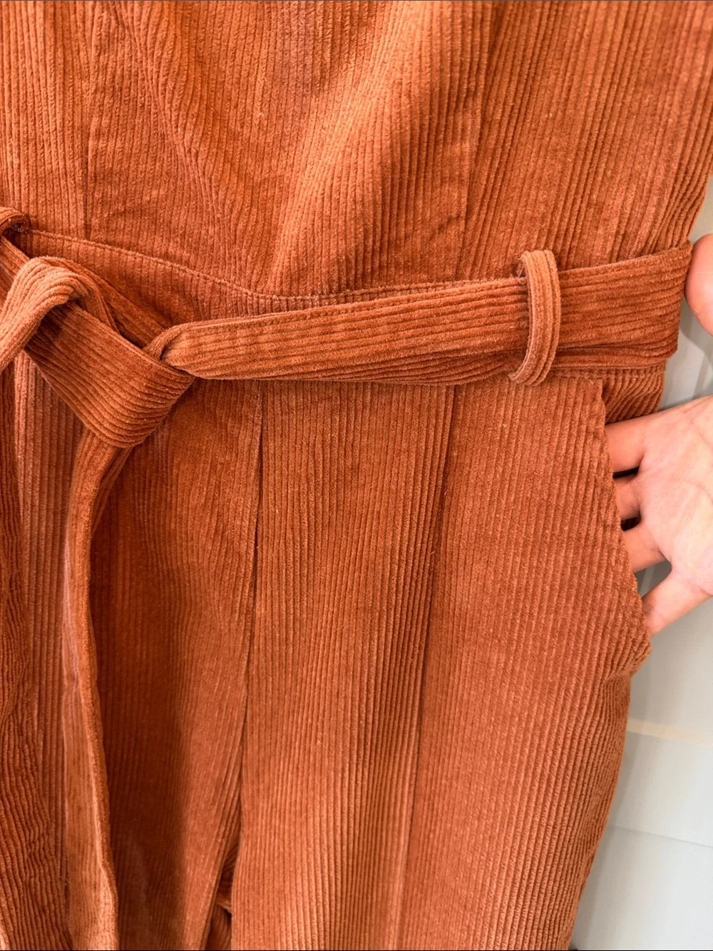 NWT Lulus Corduroy Overalls Small Burnt Orange Adjustable Strap Tie Waist Fall